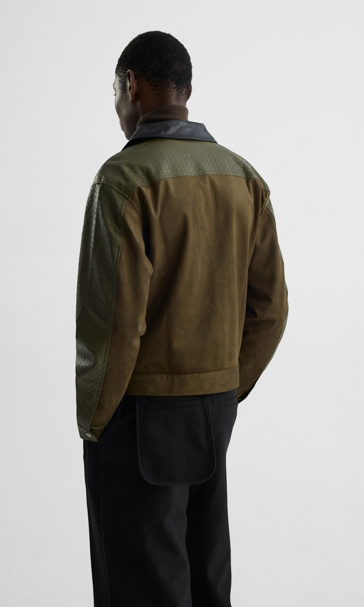 Slight Vogue Moss Green Woven-Embossed Suede Panel Jacket — product image 5