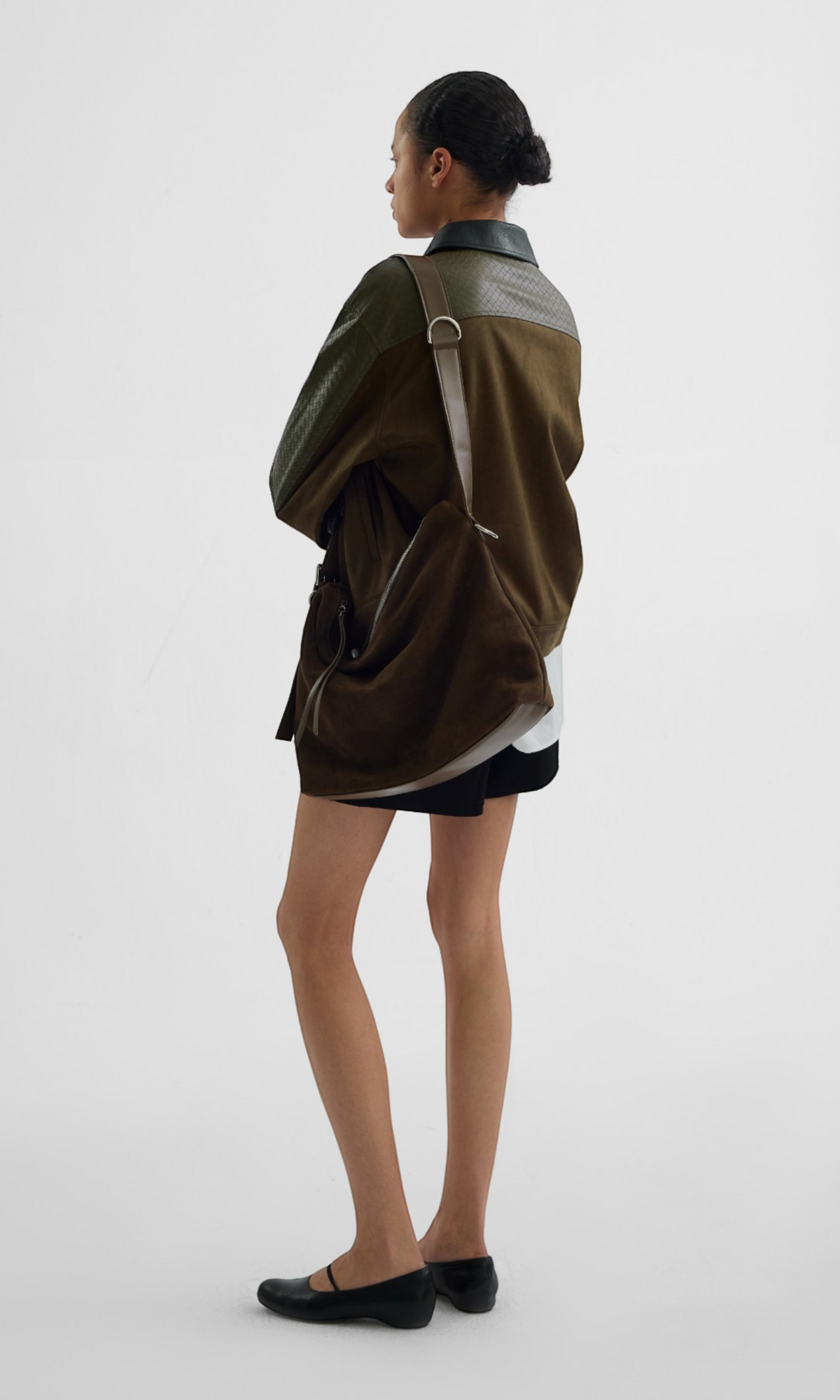Slight Vogue Moss Green Woven-Embossed Suede Panel Jacket — product image 7
