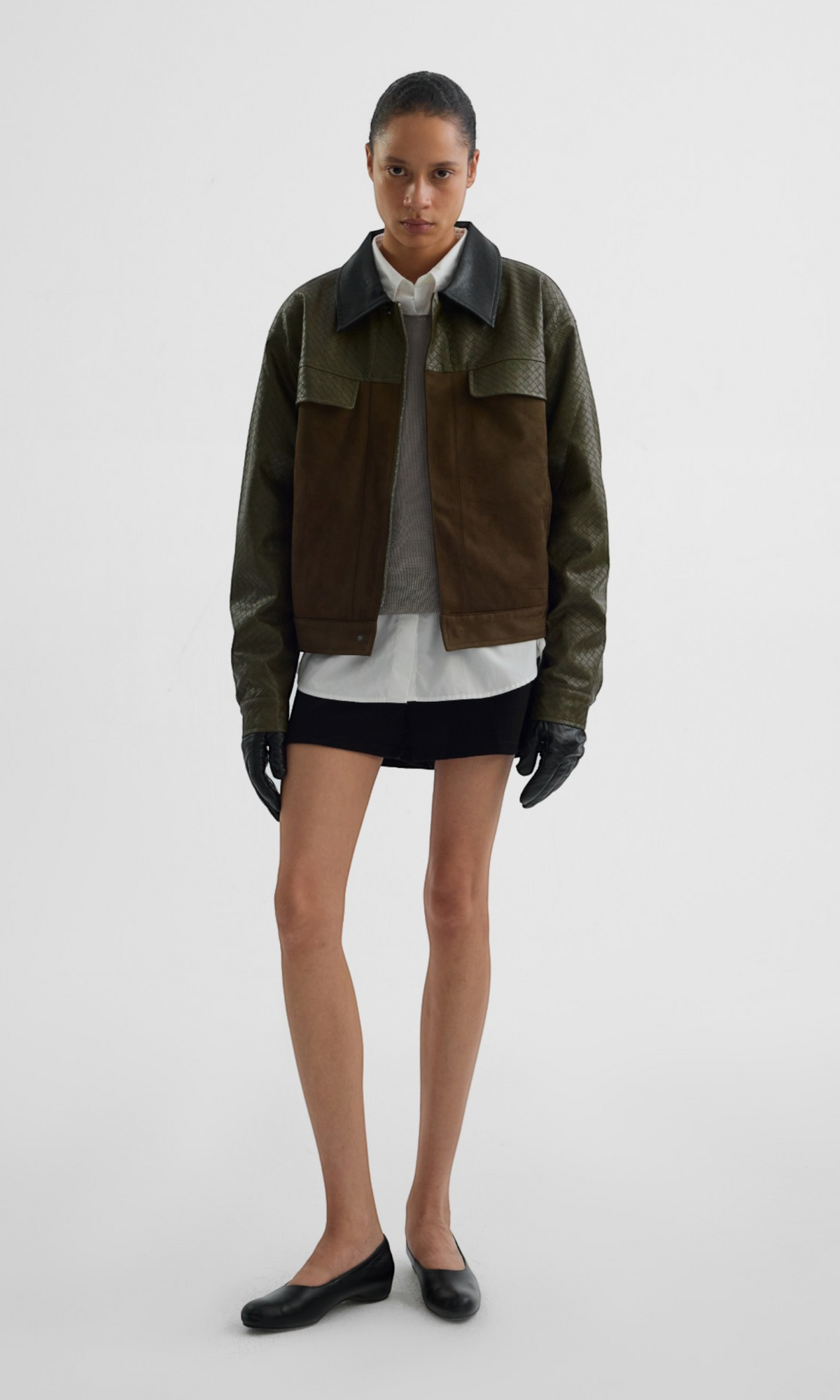 Slight Vogue Moss Green Woven-Embossed Suede Panel Jacket — product image 6