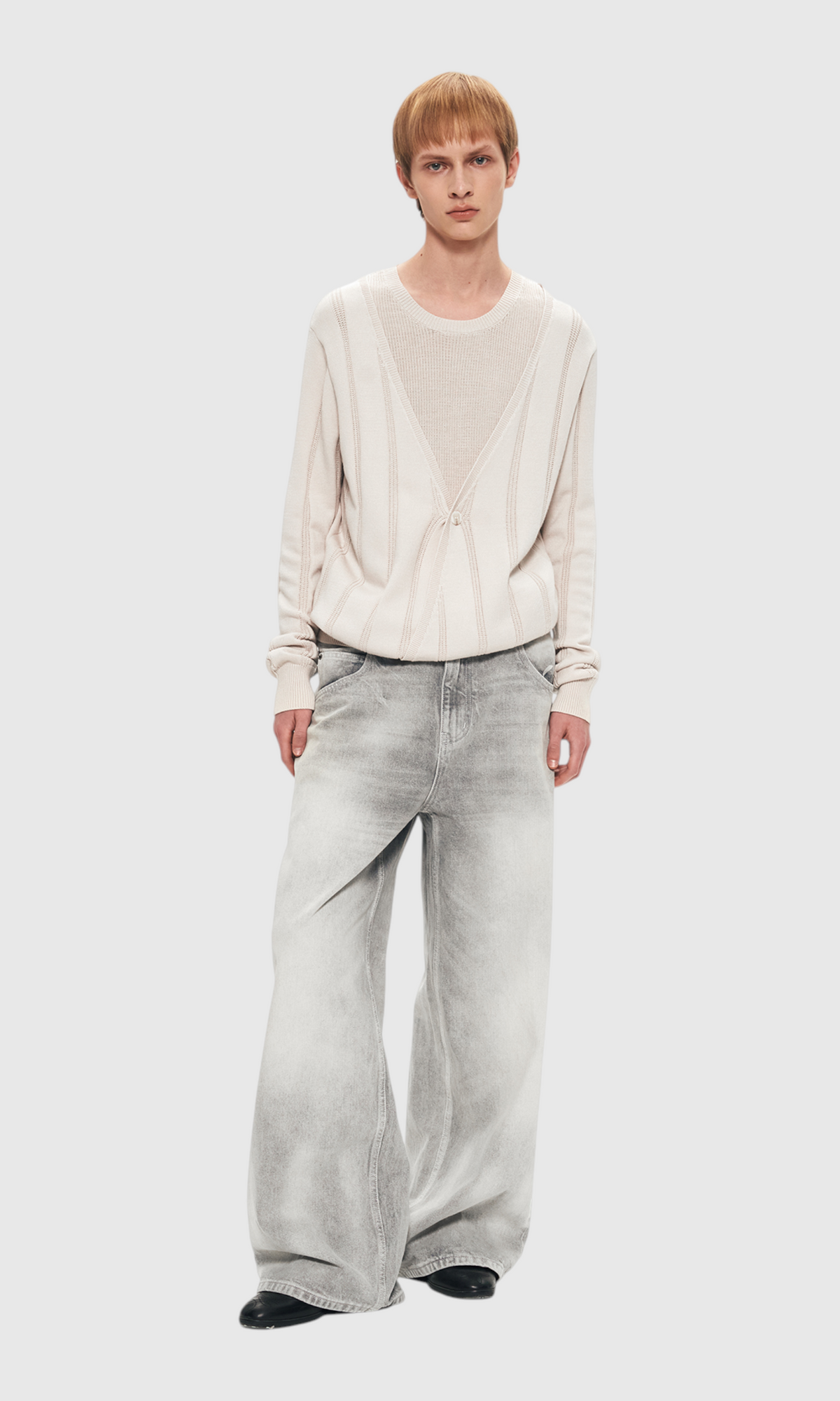 Slight Vogue Ivory Layered Stripe Knit Long Sleeve — product image 1